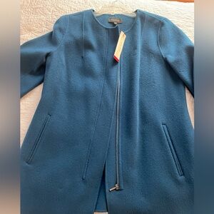 Talbots turquoise soft flannel blazer with zip close, never worn, size M